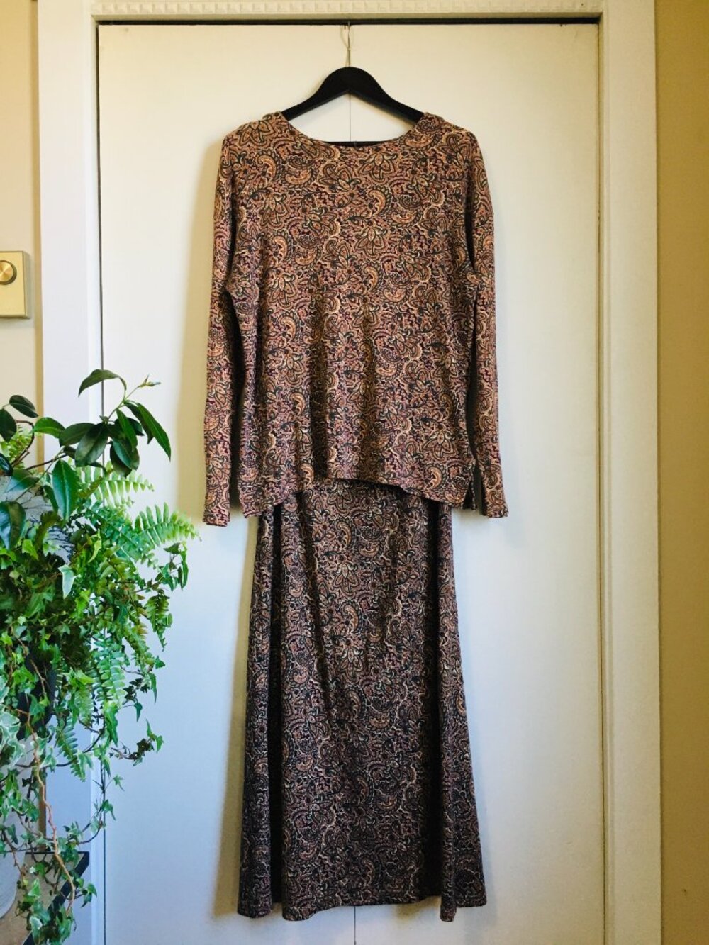 VTG 90s Dark Academia Paisley 100% Cotton Maxi Skirt Top Matching Two Piece Set